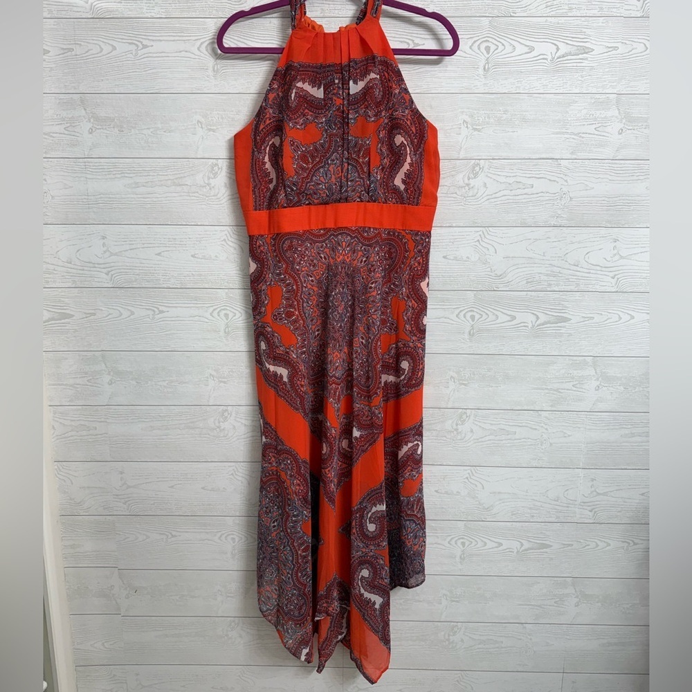Wardrobe A Women’s Orange Chiffon Paisley Sleeveless Maxi Dress. Size 12